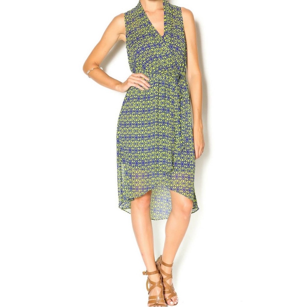 Kut from the Kloth Geometric Print Sleeveless Faux Wrap Sheer Dress Size 12